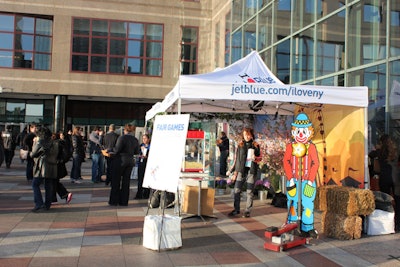 JetBlue, a new signature sponsor of the Tribeca Film Festival, was one of the companies present at the Tribeca Drive-In and hosted a number of activities under tents in the plaza's upper area.