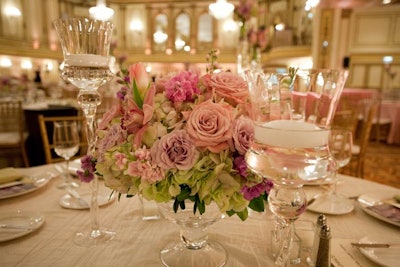 Event Creative's floral arrangements included pink and lavender roses and hydrangea.