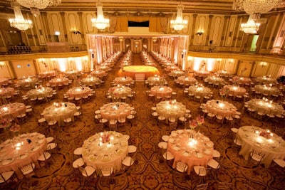The dinner took place in the grand ballroom of the Palmer House Hilton.