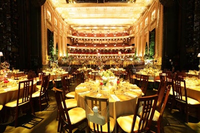 The dinner took place in the auditorium, where flooring was placed over the rows of seats.