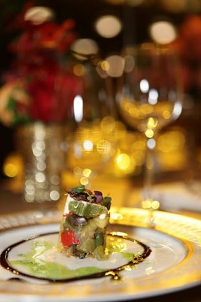 The first course was roasted vegetables layered with herbed goat cheese.