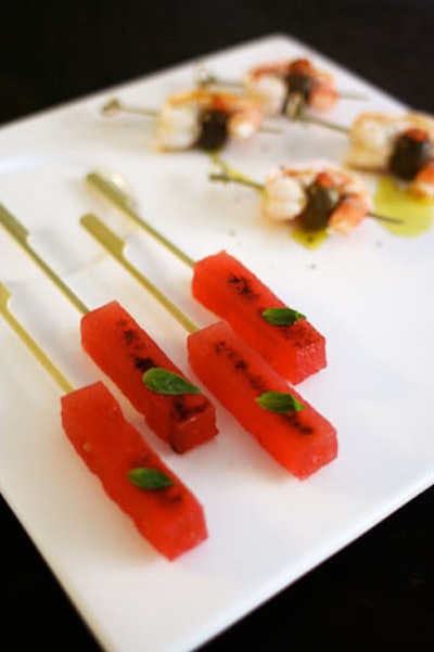 One of Big Wheel Provisions' signature items is Florida watermelon skewers with Thai basil and 8-year balsamic vinegar.