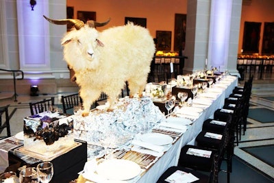 The centerpiece of Aleksandar Duravecevic's table was a taxidermied ram.