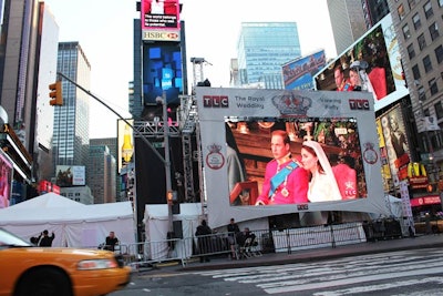 Set in Times Square's Duffy Square, the TLC Royal Wedding viewing party offered three screens for the public to watch the ceremony live, starting at 5 a.m. Friday.