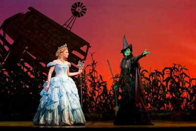 Actresses Chandra Lee Schwartz and Jackie Burns portray Glenda and Ephelba, later known as Good Witch and the Wicked Witch of the West, in Wicked.