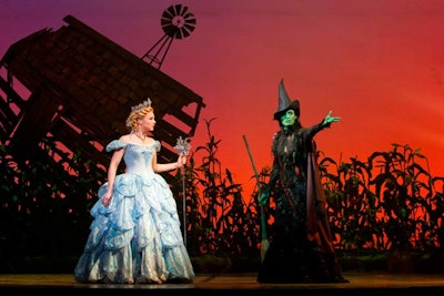 Actresses Chandra Lee Schwartz and Jackie Burns portray Glenda and Ephelba, later known as Good Witch and the Wicked Witch of the West, in Wicked.