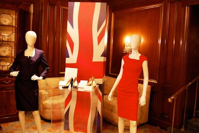 Next to the check-in desk, mannequins sported designs from L.K. Bennett that were allegedly worn by guests at the royal wedding.