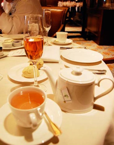 Tea selections included Earl Grey, mint, and citrus-chamomile; guests toasted the wedding with Laurent-Perrier pink Champagne.