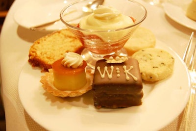 Chef Kevin Hickey's pastries included a strawberry rhubarb trifle, tea biscuits, a banana flan tart (supposedly one of Prince William's favorite snacks), and a monogrammed chocolate petit four with an edible golden crown.