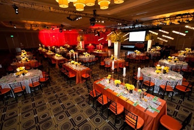 The dinner took place in the ballroom of the Westin Copley Place hotel, where guests sat at round and rectangular tables.