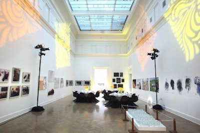 Yellow and orange projections accented the silver and black decor of the staff dining area on the second floor.