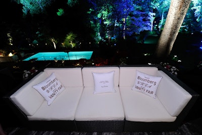 The Vanity Fair/Bloomberg party lit the residence of the French ambassador in pastels, and put out pillows with political quotes.