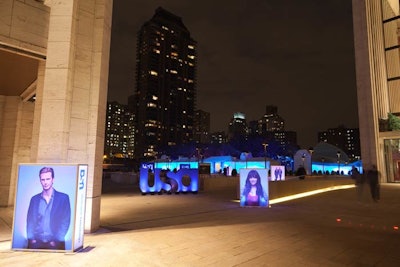 Maxwell's images glowed once sun set, and led guests through Lincoln Center's campus to the tented venue.