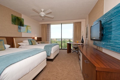 The hotel's 815 guest rooms have been redecorated with new furniture, carpet, lighting, and technology.