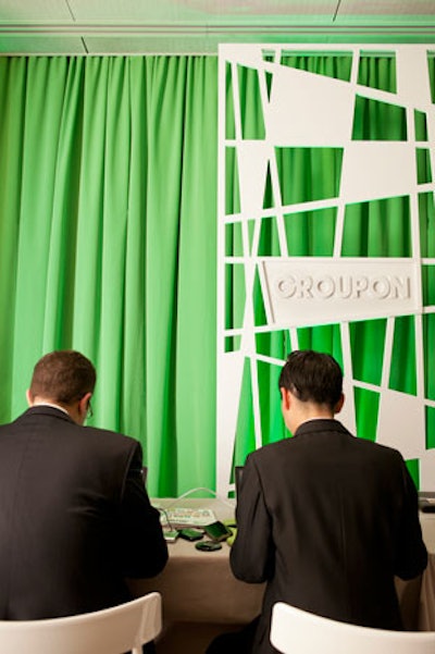 The Groupon-sponsored press room included many new touches, including a branded area where reporters could live-blog.