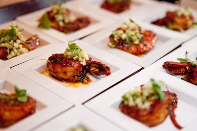 Mohan Ismail of RockSugar Pan Asian Kitchen in Los Angeles dished out sticky caramel tiger shrimp.