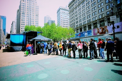 The New York stop of the BlackBerry PlayBook tour was set up in Herald Square's pedestrian plaza on May 3. Other cities on the smartphone maker's promotional road trip include Detroit and Stamford, Connecticut.