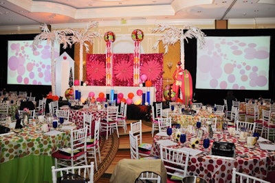 The theme for this year's gala was 'California Cool,' with palm trees, surfboards, and various shades of pink filling the ballroom at the Ritz-Carlton, Coconut Grove.