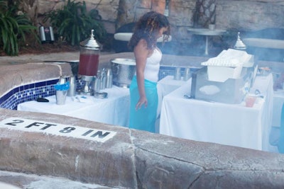Swimsuit-clad bartenders served Nitro Sangria, a cocktail topped with freeze-dried fruit, from a bar inside the hotel's empty hot tub.