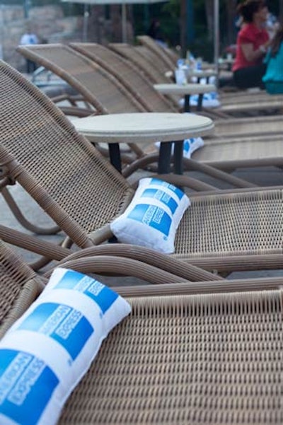 Organizers added American Express pillows to the chairs around the hotel's pool.