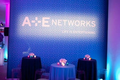Baura New York handled decor, running with a blue, purple, and pink palette to match the network's rebranding.
