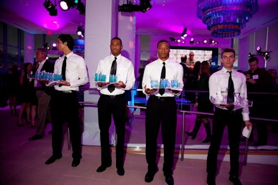 Waiters doled out blue cocktails during the event.