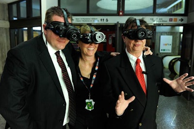 During the dinner's first course, which was served in the dark, security wore night vision goggles to assist guests.