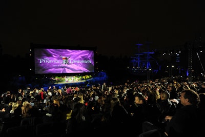 Guests watched the premiere in an over-water amphitheater built specifically for the event.