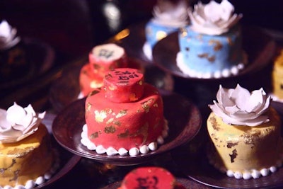 Occasions Caterers provided a spread of elegant desserts, including lotus blossom and double happiness cakes.