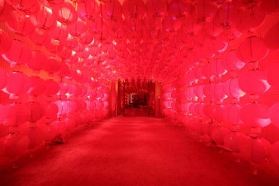 Guests exited the ball through a tunnel of 999 red Chinese lanterns, symbolizing good fortune.