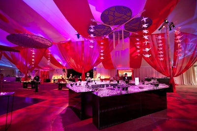 Red served as the predominant color for the ball's decor.