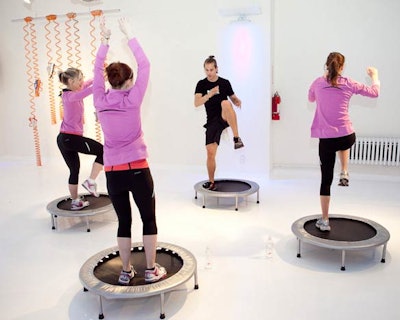 Crunch trainers led trampoline-based workouts in the 'Bounce' station.