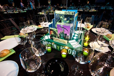 Flower-free centerpieces showed more superhero images and served as holders for IML's devices.