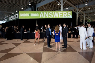 With a guest list of more than 3,000 high-profile philanthropists, the Robin Hood Foundation used a large portion of the Javits Center's south entrance hall for check-in.