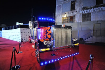 The Optimus Prime prop from the Transformers movie stood sentry on the red carpet.