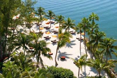 Mandarin Oriental Miami's private beach is popular for cocktail receptions set up with hors d'oeuvres stations.