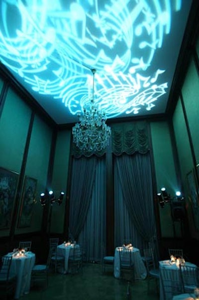 Gobos of music notes illuminated the ceilings in each of the three dining rooms and cocktail areas.