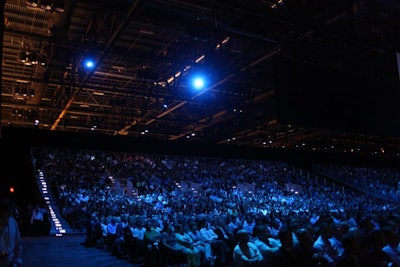 Studio 1, the main keynote theater built on the show floor, had seating for 6,600 people in chairs and on bleachers.