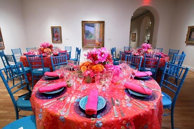 Perfect Settings L.L.C. used contrasting blue and bright decor to adorn one gallery.