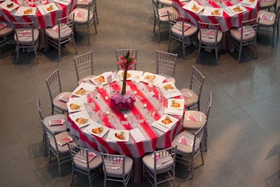 Brooks Brothers donated pink-striped linens, which added a playful touch to tabletops.
