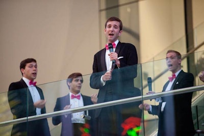 The Harvard Krokodiloes, a college a cappella group, provided musical entertainment before headliner Miri Ben-Ari.