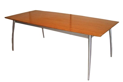 Bamboo table with recycled cast aluminum frame, pricing varies, available in Southern California and Las Vegas from Girari Sustainable Event Furniture