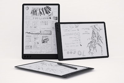 For taking notes or sketching on the go, NoteSlate ($99) is a tablet-style virtual notebook. Available in June, the device has a 13-inch touchscreen with a black or white background.