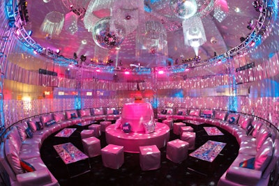 The party space used rounded decor and furniture setups.