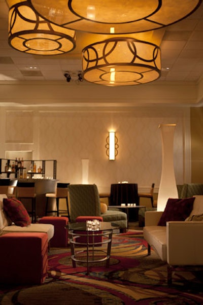 The grand ballroom's new lighting system includes drum-style chandeliers throughout.