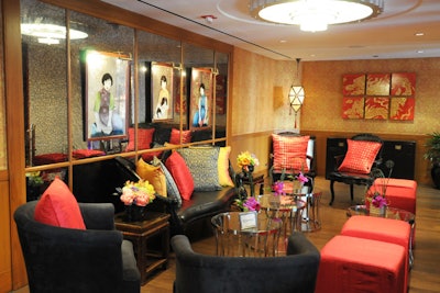Guests lounged in red and black furniture at Shangai Terrace, where a dim sum buffet stayed open all night.
