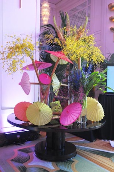 Umbrellas decorated some of the flower arrangements.