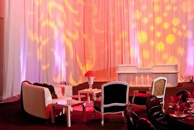 Gold Productions created two lounge seating areas in the ballroom near the casino games, with furniture from Room Service.