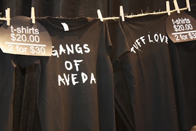 Aveda created shirts especially for the show bearing the 'Gangs of Aveda' slogan.