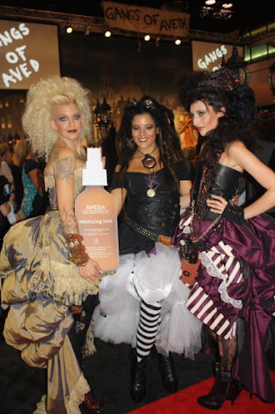 Promotional models wore 19th-century costumes from Century Costumes that had been embellished with accessories from steampunk culture, such as metal and leather.